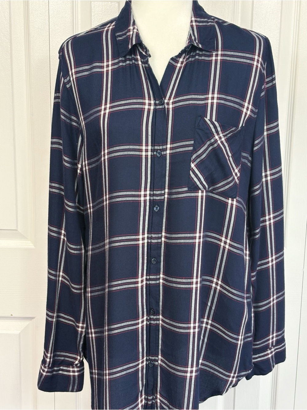Banana Republic Navy Blue Plaid Check Print Boyfriend Fit Button Down Shirt
